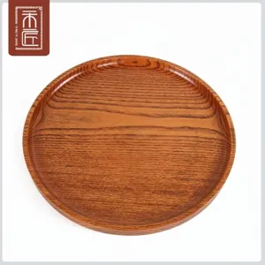 Vassoio tondo in legno massello con venature naturali in stile giapponese moderno