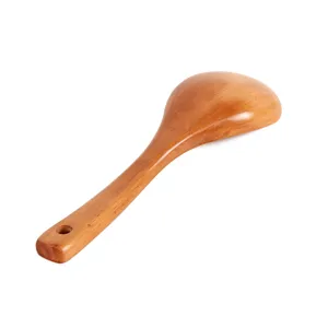 Japanese style natural wooden soup ladle with hanging hole for non-stick cookware