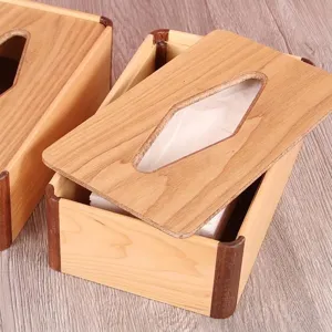 Soporte rectangular creativo para caja de pañuelos de madera con vetas naturales para el hogar