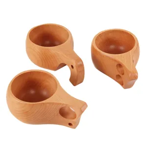 Set di tre tazze Kuksa in legno di faggio con diversi design del manico