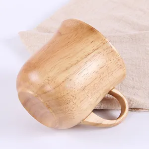 Japanese style handmade wooden coffee mug with handle and natural grain