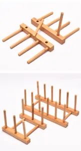Detailed view of bamboo rack components and assembled kitchen dish drying stand