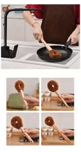 Wooden long handle kitchen cleaning brush for non-stick pots and pans