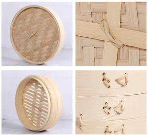 Detail view of traditional bamboo steamer showing handcrafted weave and binding
