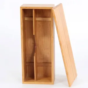 Boîte de rangement en bambou pour couverts avec deux compartiments et couvercle coulissant