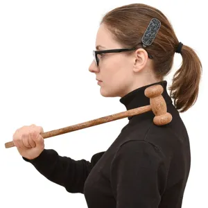 Ergonomic natural wenge wood massage hammer for meridian and acupoint relief