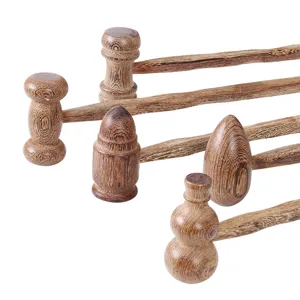 Natural wenge wood massage hammer set with various head shapes for acupoint therapy