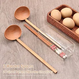 Long Handle Wooden Soup Spoon Large Ramen Spoon For Noodles Porridge Natural Wood Ladle For Home Kitchen Tableware