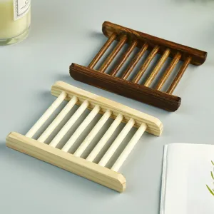 Wooden soap dish draining holder for bathroom, natural wood soap tray holder for hotel shower.