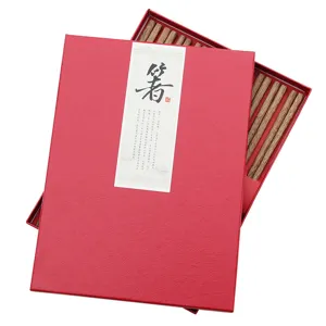 Set of 10 pairs of premium natural wenge wood chopsticks in a textured red gift box