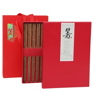 Natural wenge wood chopstick set with 10 pairs in red gift box and bag packaging
