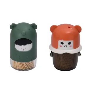 Creative portable cartoon character toothpick holder set with eco-friendly bamboo toothpicks