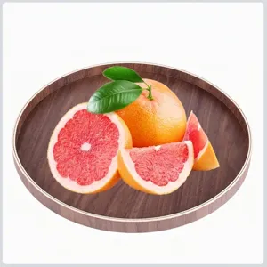 Rundes Serviertablett aus dunklem Holz für Tee und Obst mit natürlicher Maserung