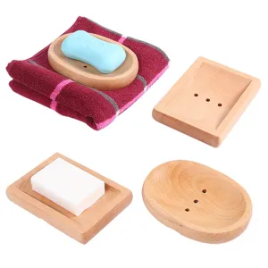Natural wooden draining soap dishes in oval and rectangular shapes for bathroom
