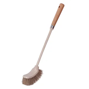 Brosse de toilette en bois à long manche pour un nettoyage efficace du WC blanc