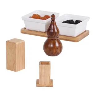 Handgefertigter minimalistischer Zahnstocherhalter aus Holz und Keramik-Bowl-Set