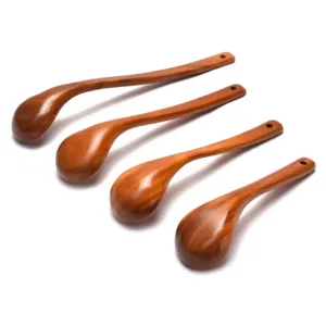 Set di 4 cucchiai di legno in stile giapponese con manico lungo per hot pot e ramen.