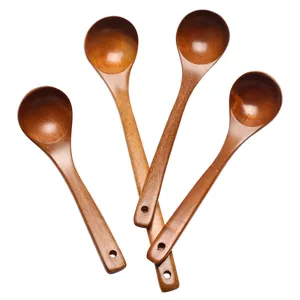 Set di quattro cucchiai da zuppa giapponesi in legno da 30 cm con manico lungo per hot pot e ramen.