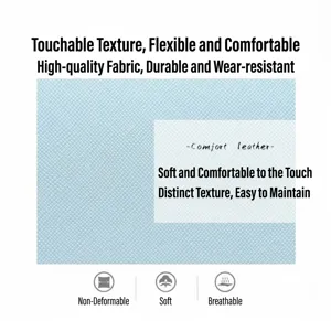 Close-up of light blue cross-hatch PU leather fabric with waterproof texture detail.