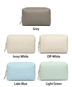 Collection of portable square PU cosmetic bags in five elegant pastel colors
