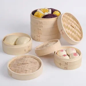 Natural Bamboo Steamer Basket Hand-Woven Cooking Tool For Steaming Bun Dumpling Traditional Chinese Kitchen Steamer Set Multi Sizes