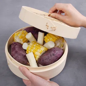 Natural bamboo steamer basket with lid for steaming vegetables and dim sum
