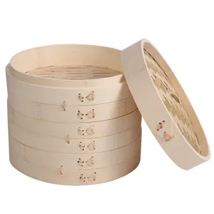 Traditional stackable bamboo steamer basket set for steaming dumplings and buns