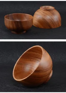 Close-up view of Japanese style acacia wood bowl showing natural grain and smooth finish