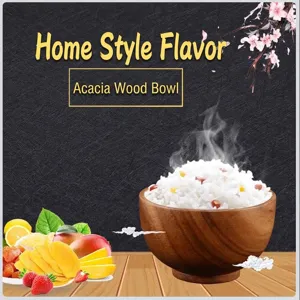 Traditional Japanese style acacia wood rice bowl with natural grain for soup and dining