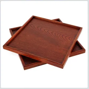 Square Wooden Serving Tray Natural Wood Tea Tray Coffee Fruit Platter Dish For Home Hotel Kitchen Minimalist Wood Grain Serving Tray