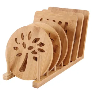 Sottobicchiere in Bambù Ispessito Rotondo Quadrato Incavo Tappetino per Isolamento Termico Tavolo Pentola Ciotola Pad per Cucina Ristorante
