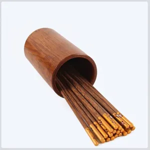 Holz-Essstäbchenhalter Zylinder mit dekorativen Essstäbchen mit goldener Spitze
