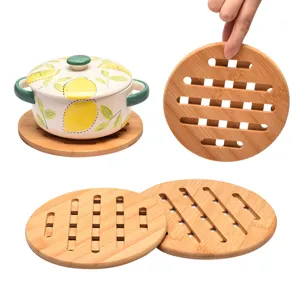 Bamboo Hollow Out Placemat Heat Resistant Coaster Table Pot Pad Storage Rack Natural Wood Color Kitchen Dining Protection Accessories