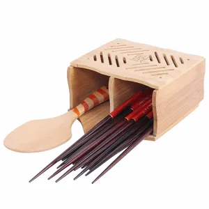 Soporte de bambú ecológico para palillos y caja de cubiertos