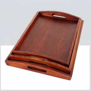 Bandeja Rectangular de Madera Para Servir Con Asas Acabado Nogal Bandeja de Té Para Hotel Restaurante Cocina Plato Decorativo