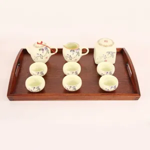 Bandeja rectangular de madera con juego de té chino tradicional de cerámica fina