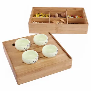 Caja de Frutas Secas Dividida de Bambú Con Tapa Bandeja de Servicio de Aperitivos de Rejilla Múltiple Organizador de Dulces Sala Estar