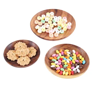 Juego de platos redondos de madera de acacia para postres de estilo japonés