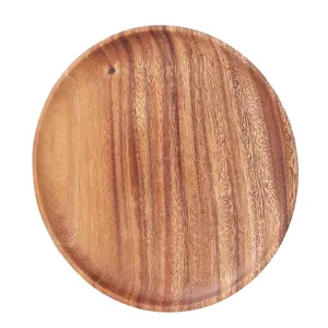 Plato redondo minimalista de madera de acacia para aperitivos y postres
