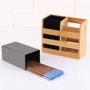 Porte-baguettes en bambou égouttoir organisateur de couverts multi-compartiments avec baguettes.