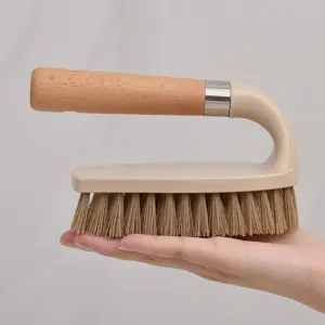 Durable multipurpose wooden handle cleaning brush for laundry and bathroom floors