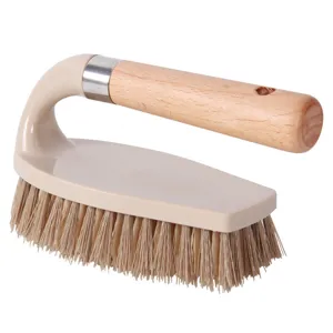 Ergonomic wooden handle laundry brush with durable stiff bristles for multi-purpose cleaning