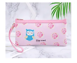 Draagbare roze cosmetische tas met schattige uil en grapefruit patroon voor reis
