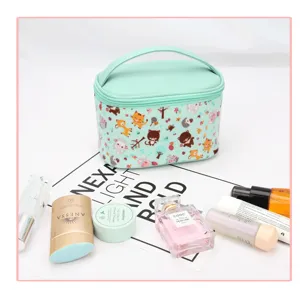 Tragbare PU Eimer Kosmetiktasche mit niedlichen Tierdrucken, große Make-up-Aufbewahrung.