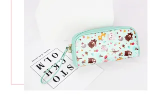 Trousse de maquillage mignonne avec motifs animaux et dragonne pour voyage et bureau
