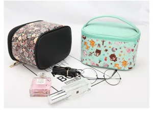 Grosse Kapazitaet Blumen Kosmetiktasche tragbare PU Eimer wasserdichte Make-up Organizer