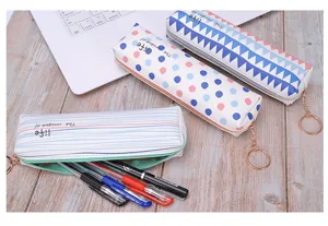 Details of minimalist PU pencil cases with cute patterns and ring zipper pulls