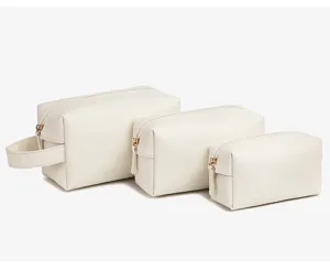 Driedelige set van drie gebroken witte PU-lederen make-uptassen met Saffiano-structuur
