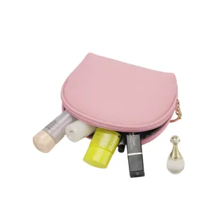 Borsa per cosmetici portatile rosa semicircolare impermeabile a forma di conchiglia