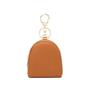 Mini portamonete in pelle PU marrone a forma di conchiglia con portachiavi dorato
